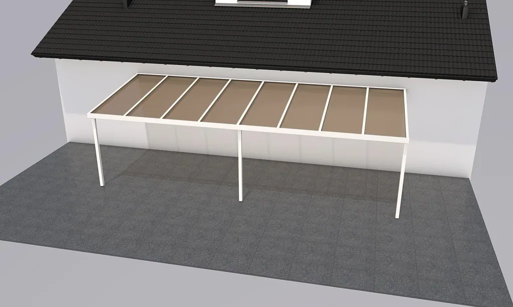Terrassendach Premium, weiß, 8125 x 3060 mm - Polycarbonat Stegplatten 16 mm, bronze