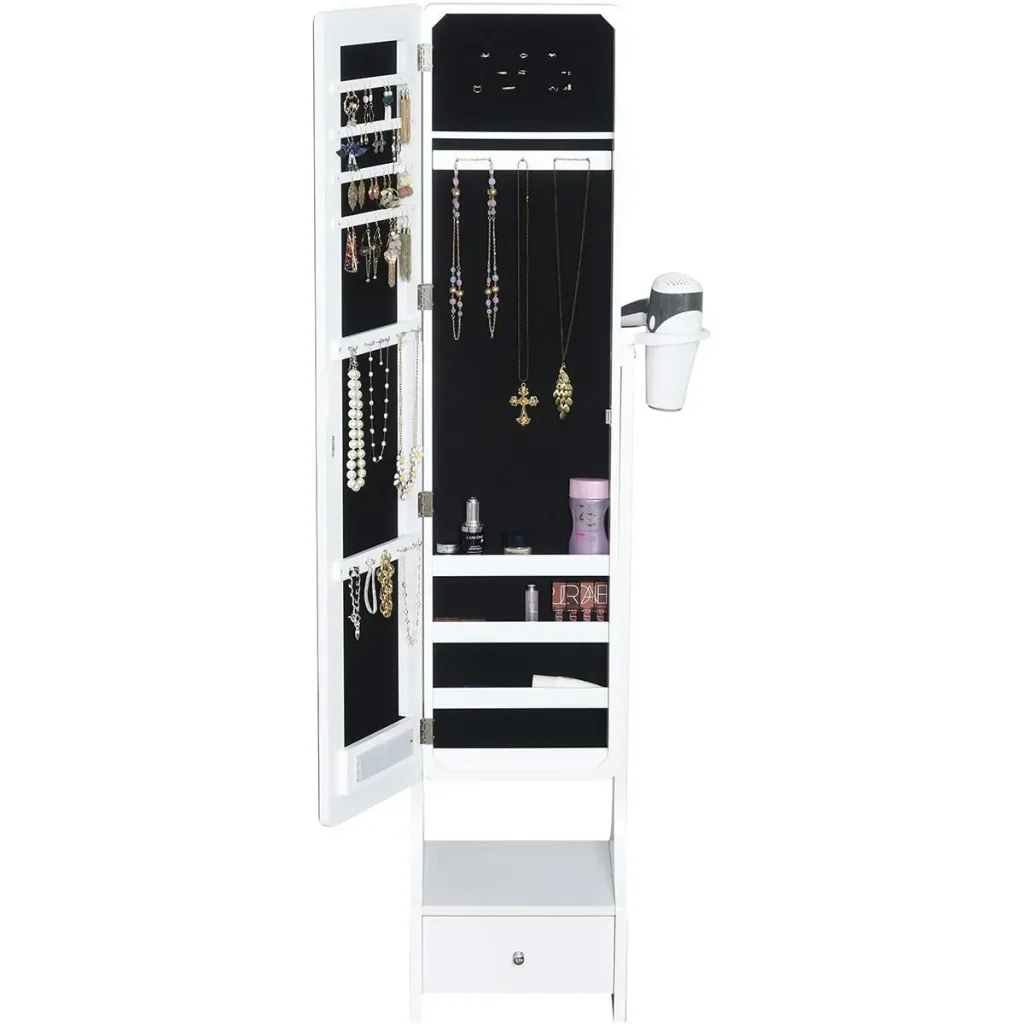 Led-Spiegel mit Schmuckschrank, weiß