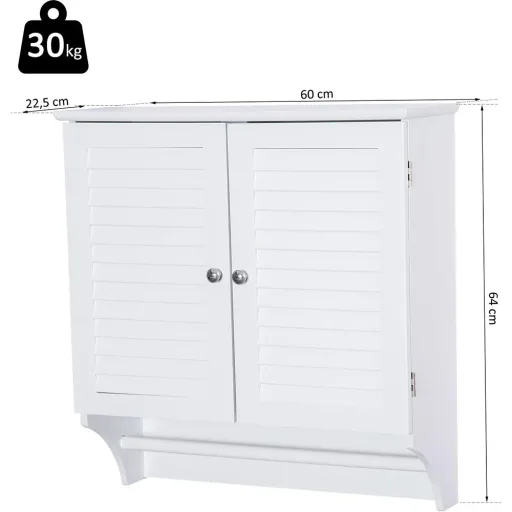 Wandschrank Hängeschrank Küchenschrank Mehrzweckschrank Lamellentüren Holz Weiß 60 x 22,5 x 64 cm