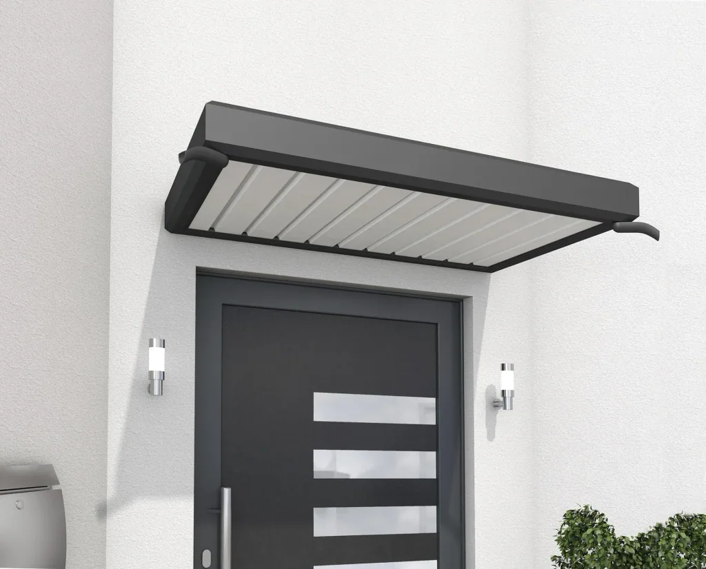 Rechteckvordach Typ NM 150, 150 x 90 x 14 cm, Rahmen Anthrazit, Abdeckung Weiß