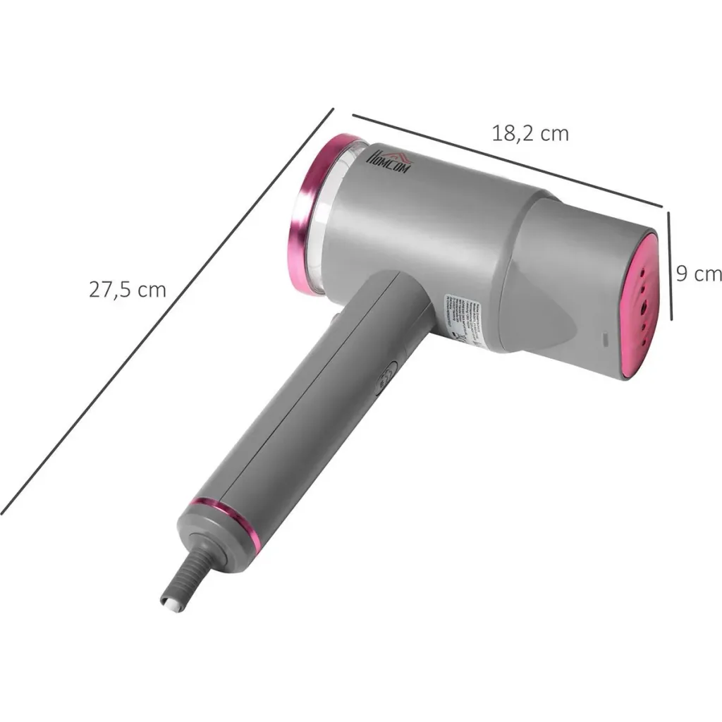 Zusammenklappbarer Wäschedampfer 2 Positionen und 160 ml Wassertank 1520 W Aluminium Kunststoff grau+rose 27,5 x 18,2 x