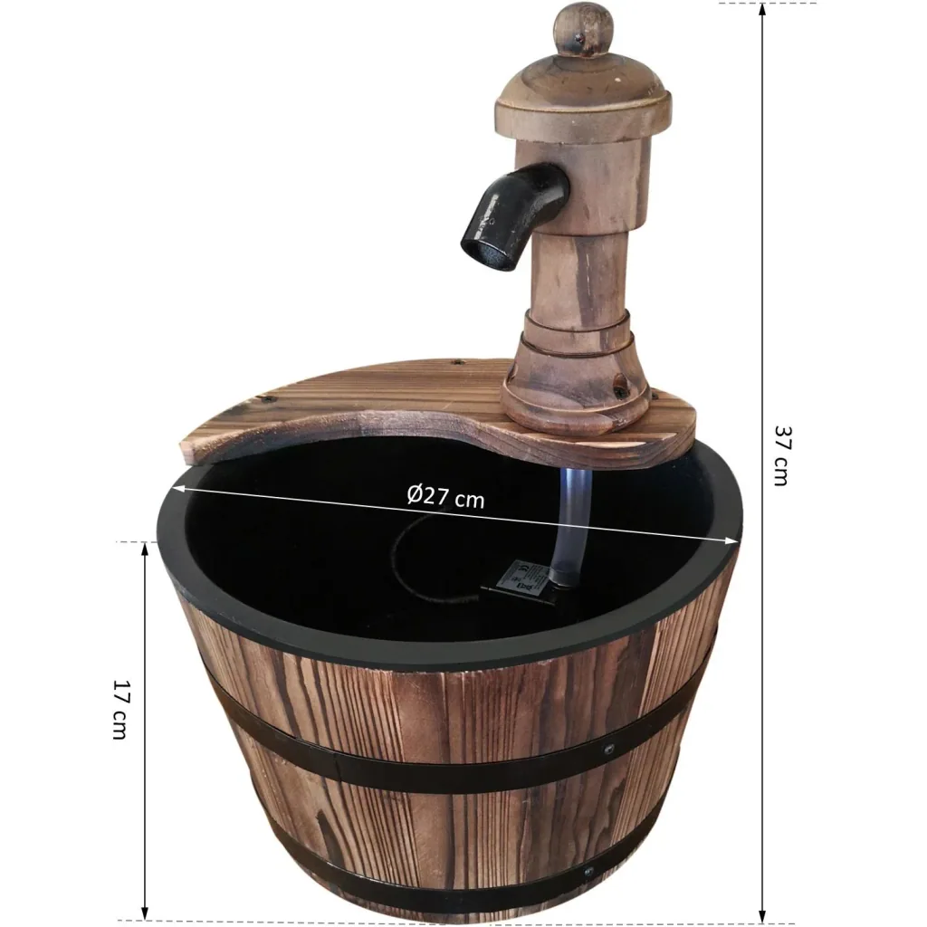 Gartenbrunnen Springbrunnen Zierbrunnen Fassbrunnen Wasserfall Holzfass Tannenholz + Metall Naturholz ?27 x 37 cm