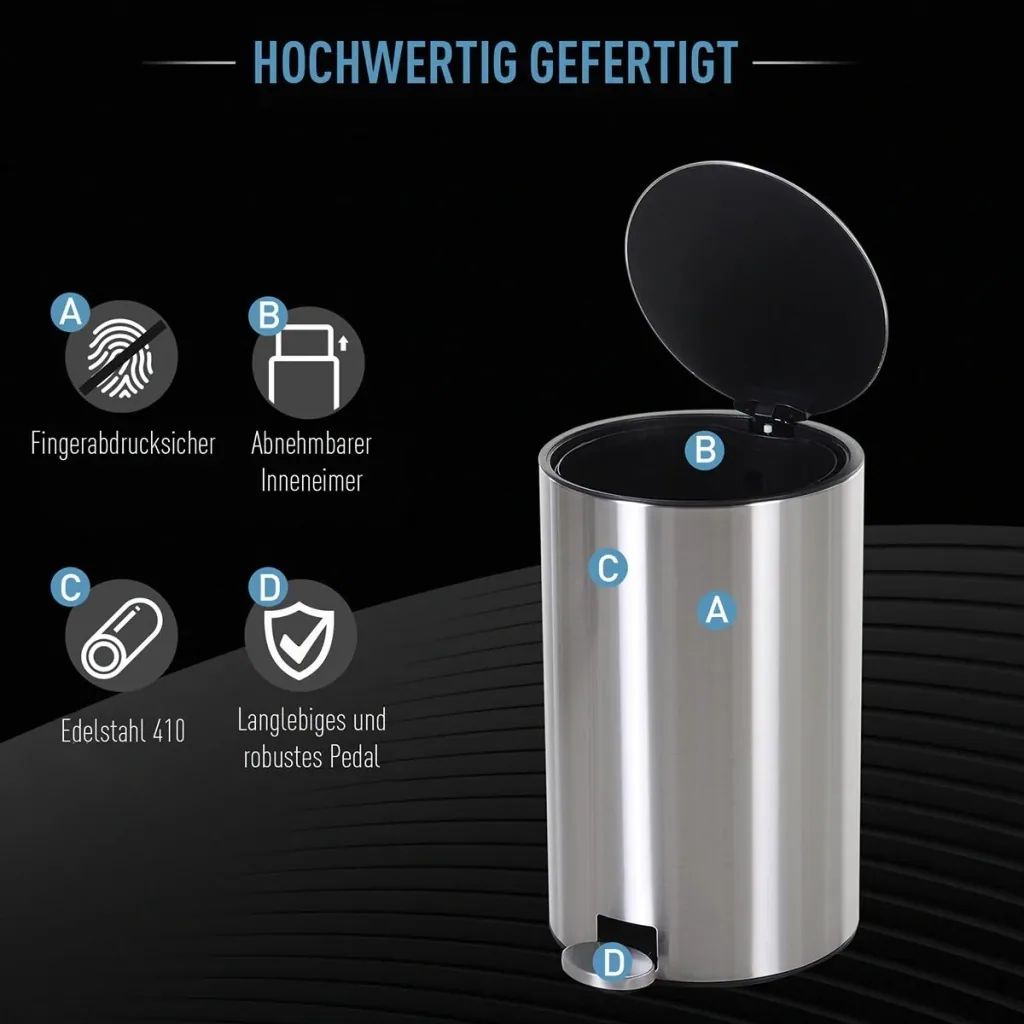 Mülleimer mit Inneneimer silber/schwarz