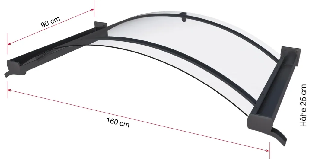 Bogenvordach Typ BV/B 160, 160 x 90 x 25 cm, Anthrazit, 4 mm klar