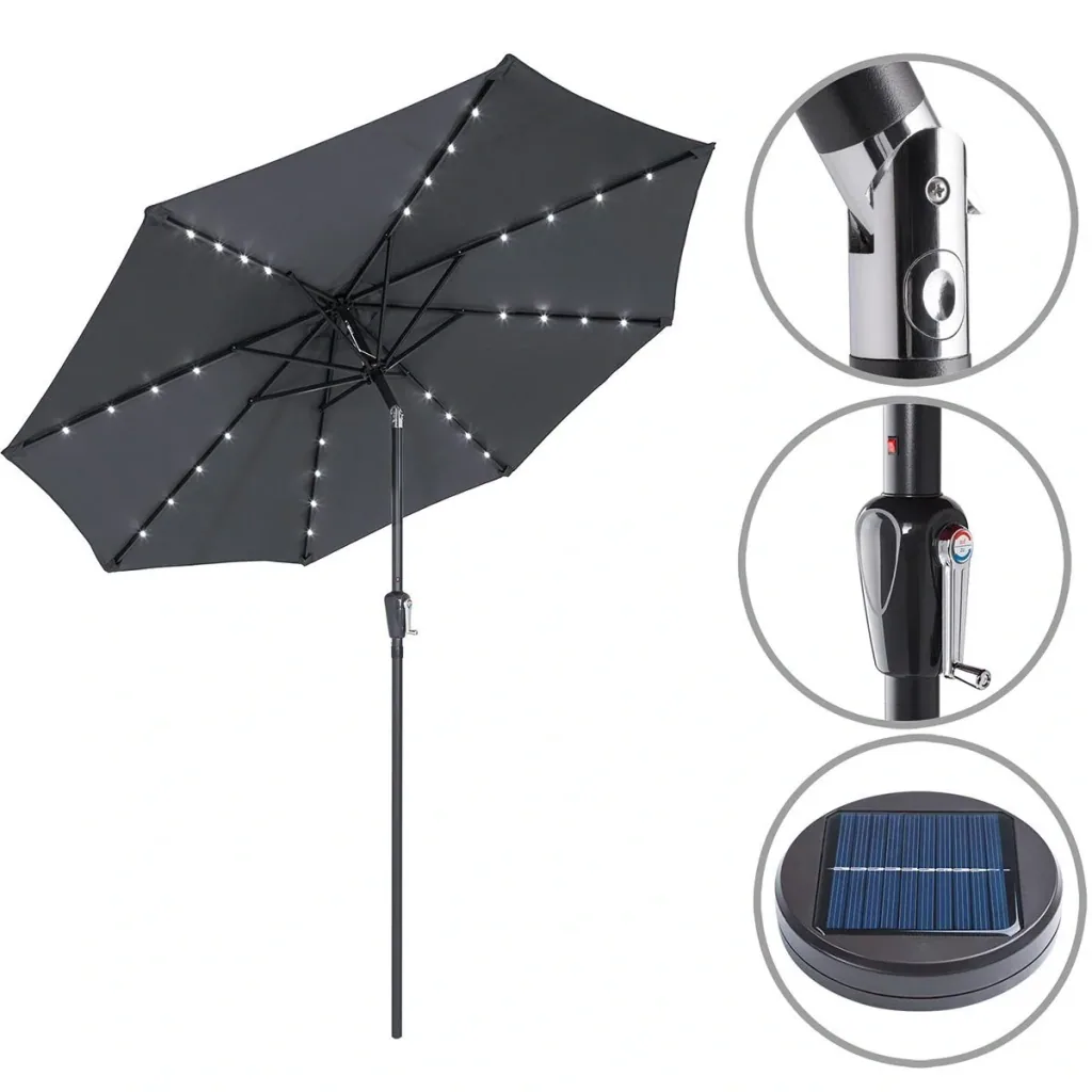 Sonnenschirm Maïmi mit LED-Beleuchtung schwenkbar anthrazit - Ø 2,7m