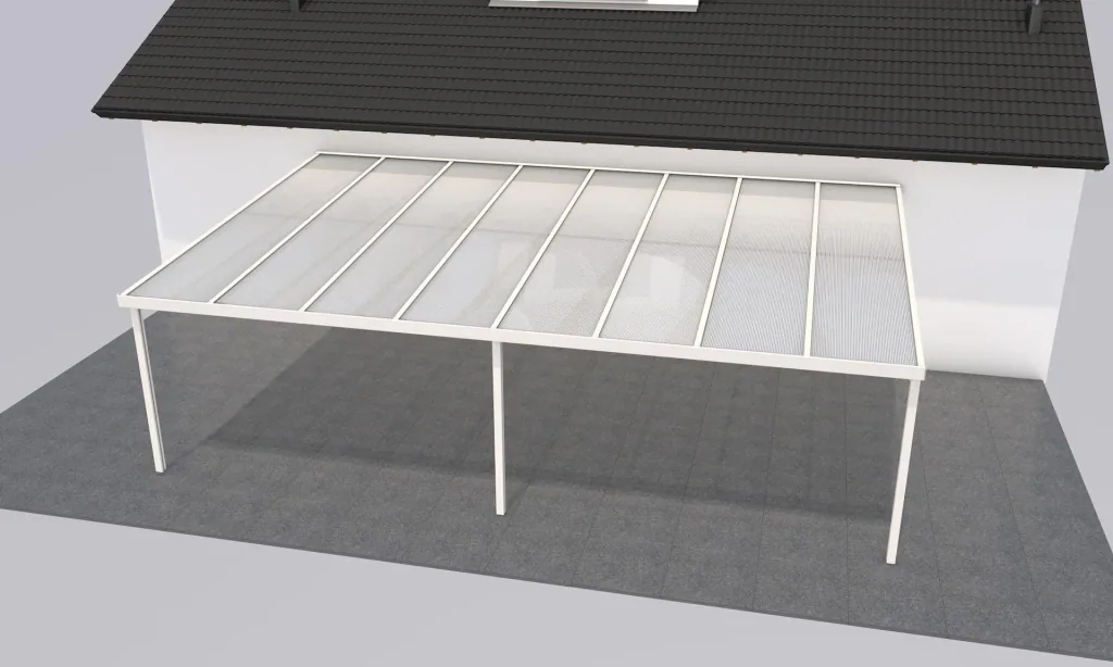 Terrassendach Premium, weiß, 8125 x 5060 mm - Polycarbonat Stegplatten 16 mm, weiß gestreift