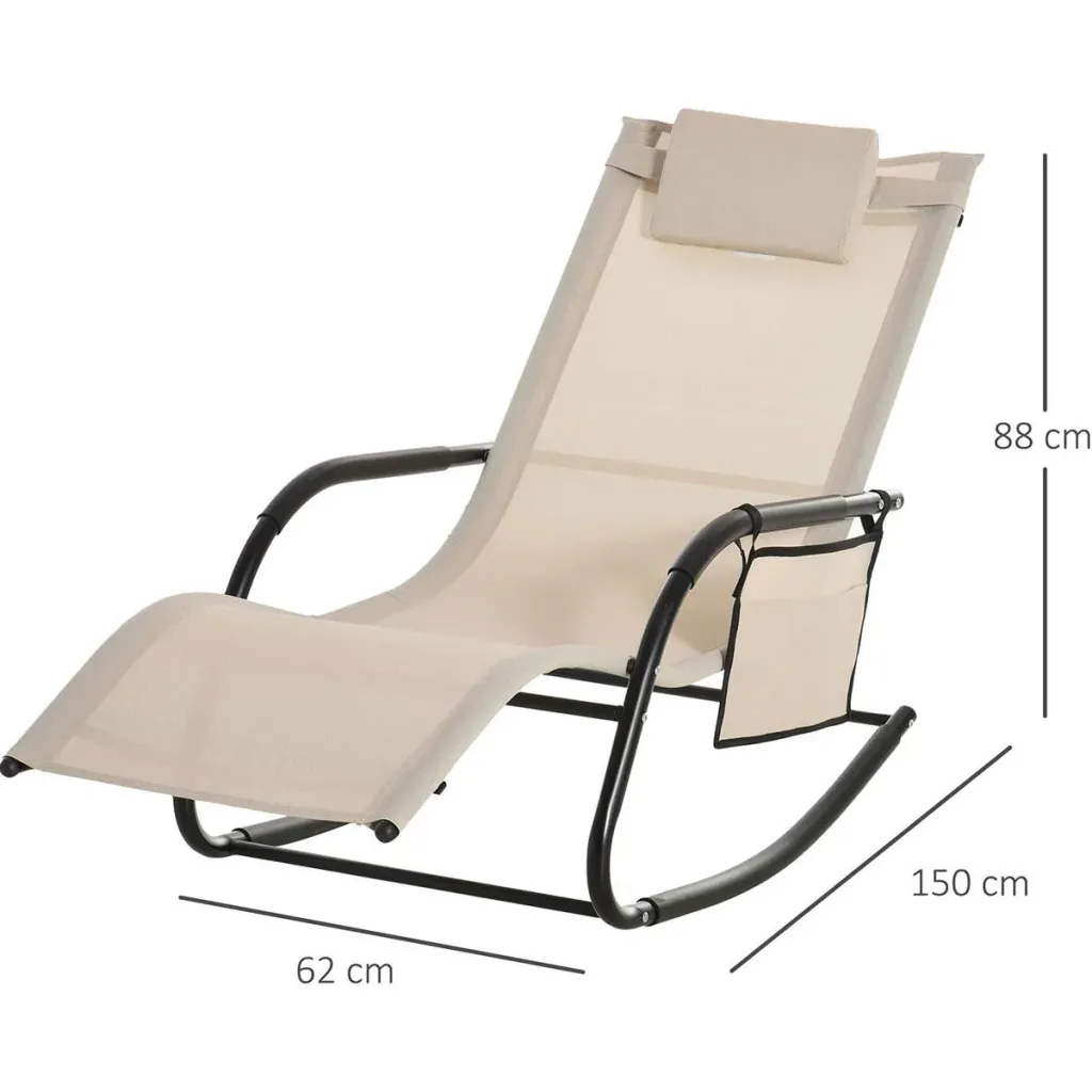 Schaukelstuhl Schwingsessel Gartenstuh Schaukelliege Metall Mesh Schwarz+Beige 150 x 62 x 88 cm