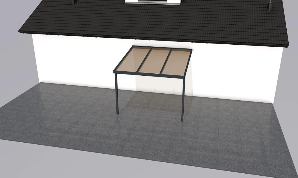 Terrassendach Premium, anthrazit, 3094 x 3060 mm - Acryl Stegplatten 16mm, bronze