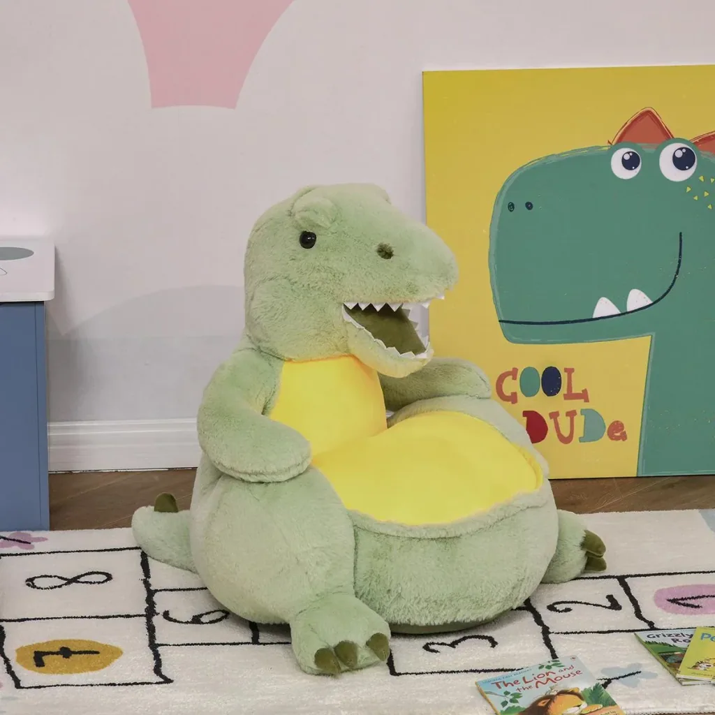 Plüsch-Kindersessel Plüschtier Kinderstuhl Sofa Dinosaurier für Spielzimmer Kinderzimmer für 18-36 Monaten Grün 60 x 55