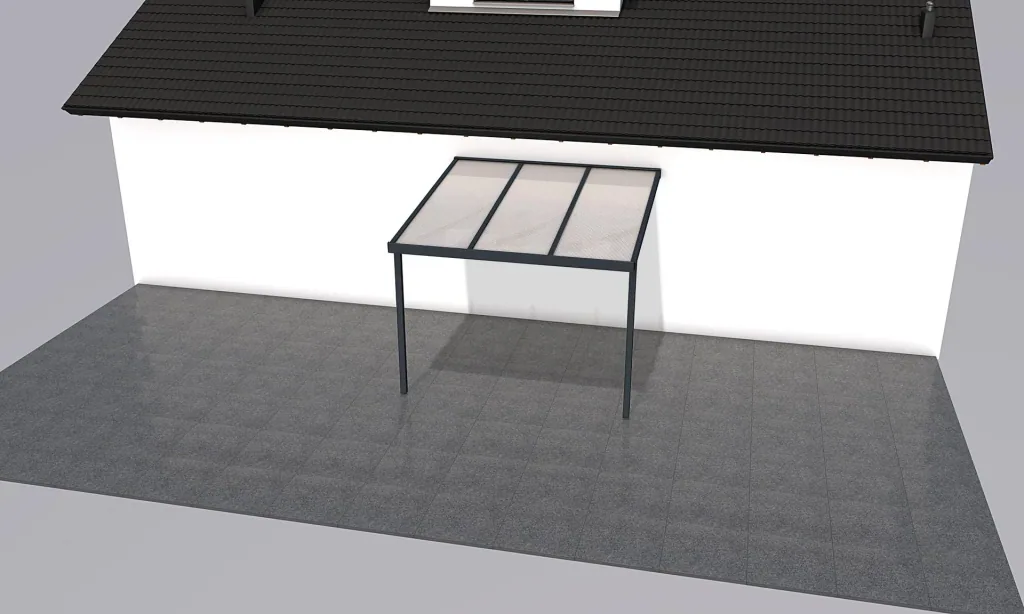 Terrassendach Premium, anthrazit, 3094 x 3060 mm - Polycarbonat Stegplatten 16 mm, weiß gestreift