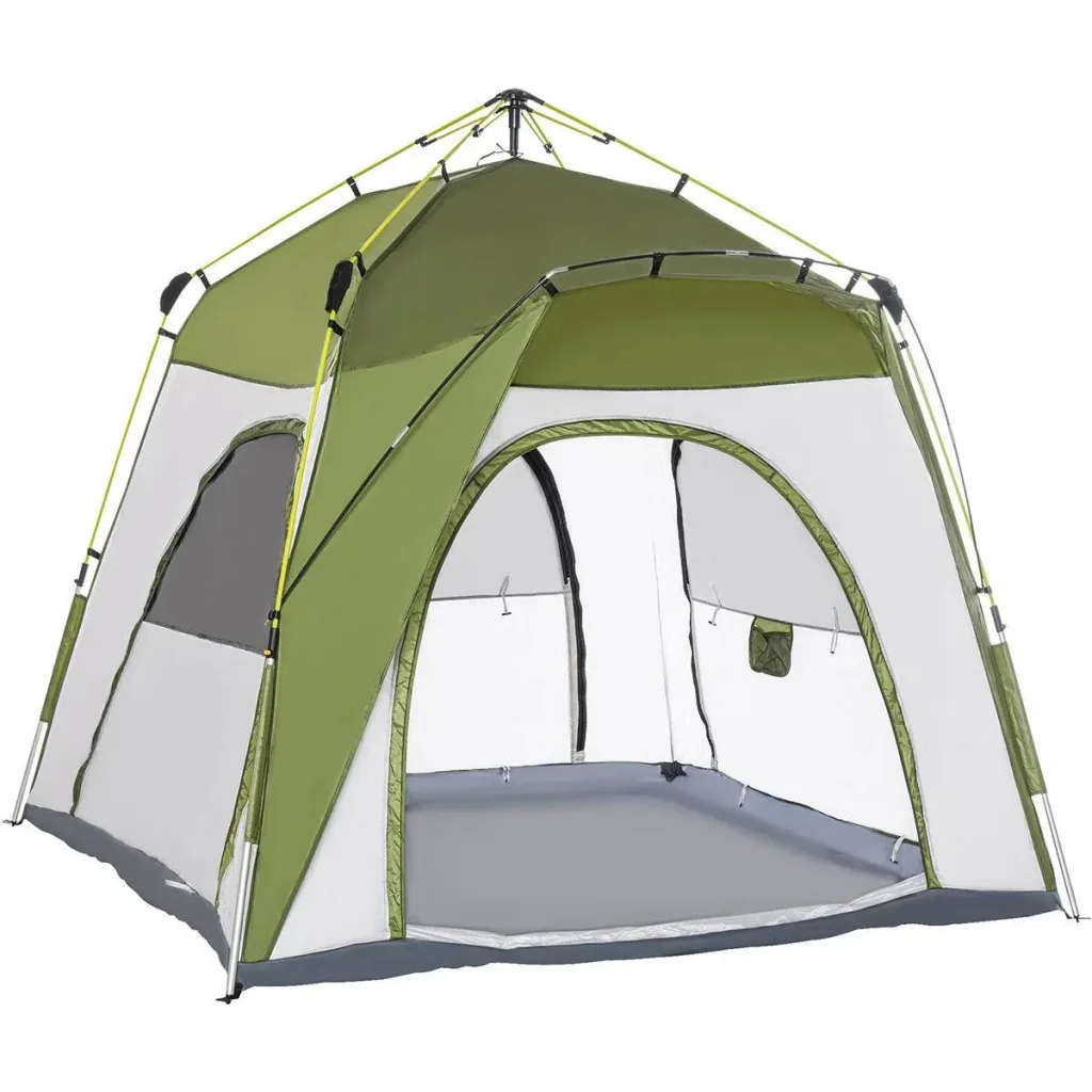 Campingzelt 4 Personen - mit Netz - 190T PU 1000mm - Grün/Grau - 240 x 240 x 195 cm