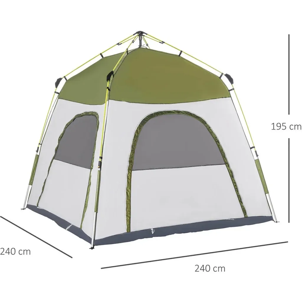 Campingzelt 4 Personen - mit Netz - 190T PU 1000mm - Grün/Grau - 240 x 240 x 195 cm