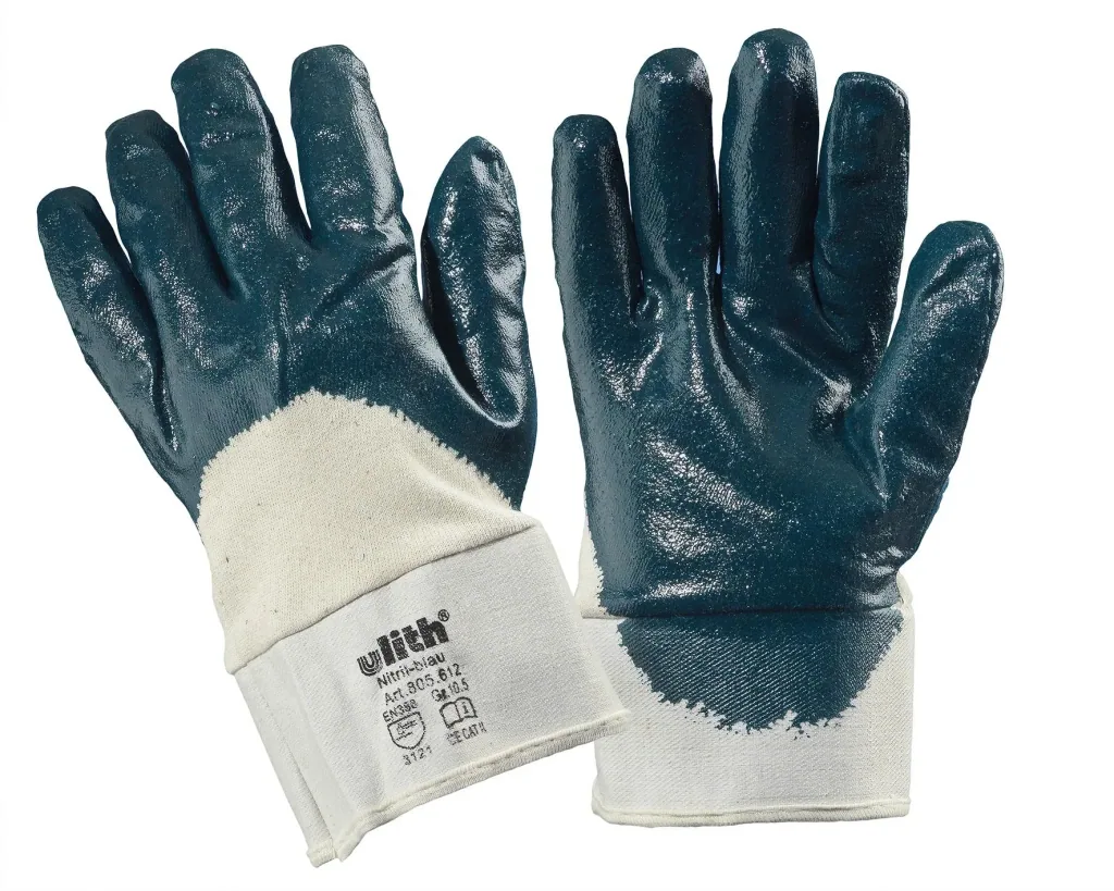 Baumwoll-Arbeitshandschuhe mit blauer Nitril-Beschichtung Gr. 10,5, 5 Paar