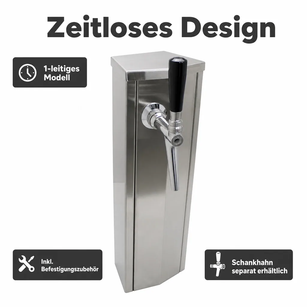 Schanksäule, Bierzapfsäule, Edelstahl, 1-leitig