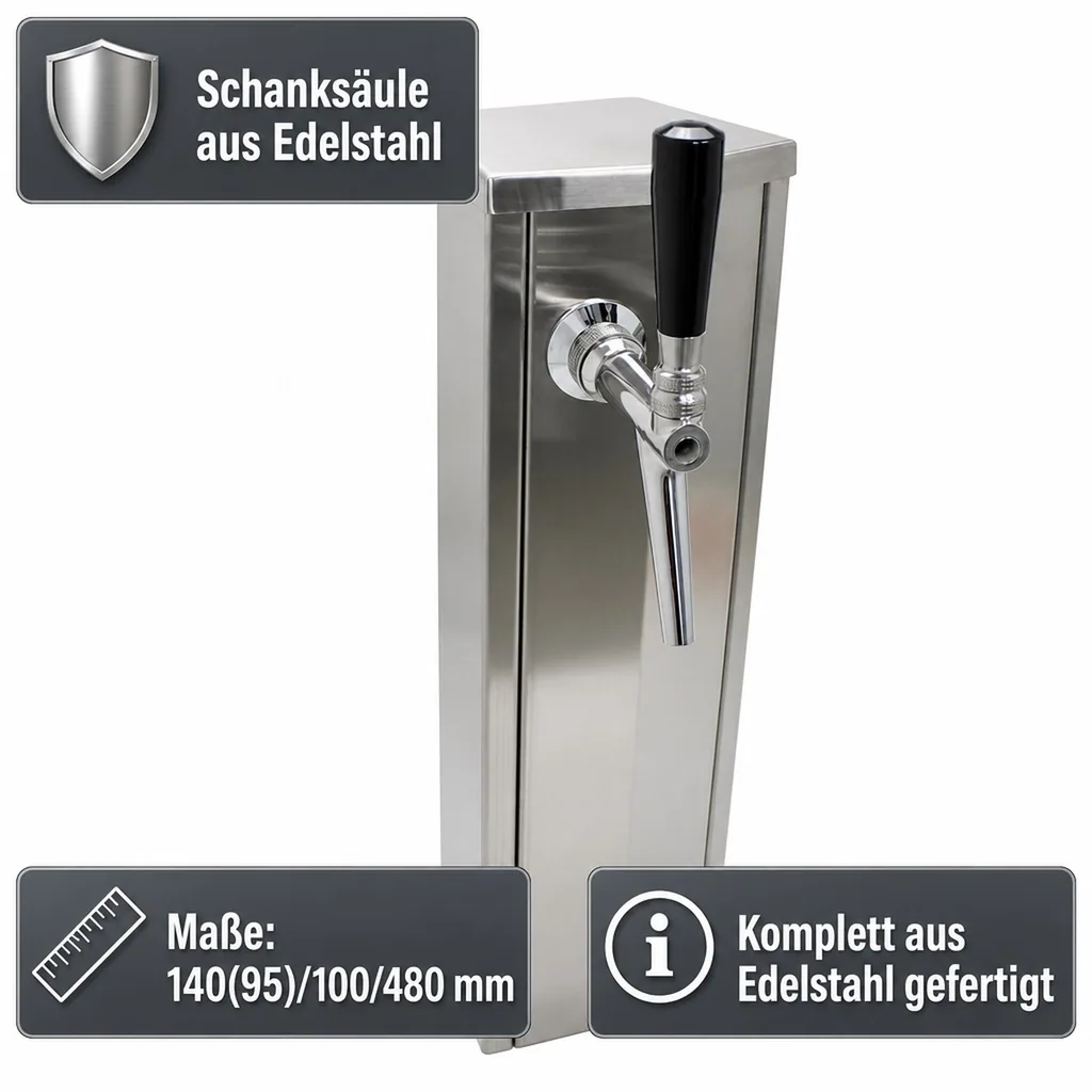 Schanksäule, Bierzapfsäule, Edelstahl, 1-leitig