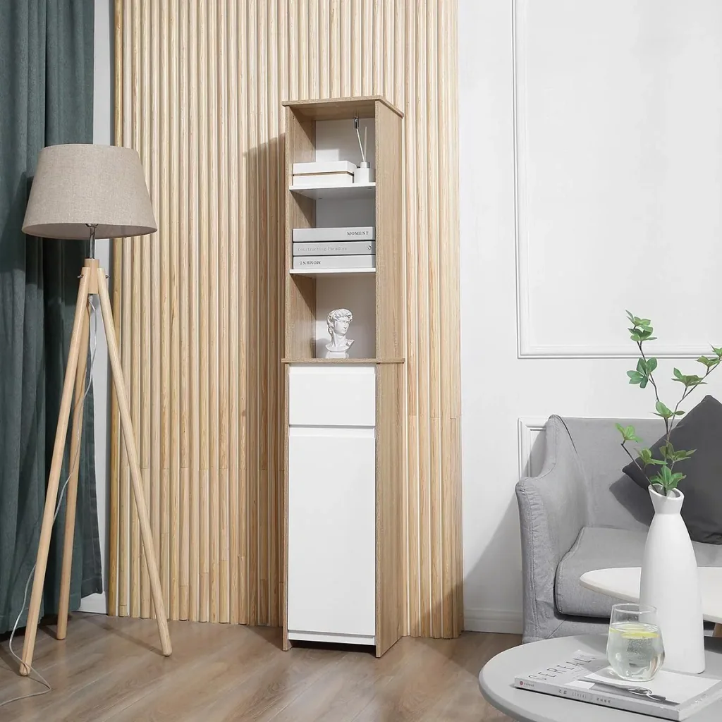 Badschrank Badezimmerschrank mit Verstellbares Regal Standschrank mit 3-stufigen offenen Regal Schrank Schublade Umschl