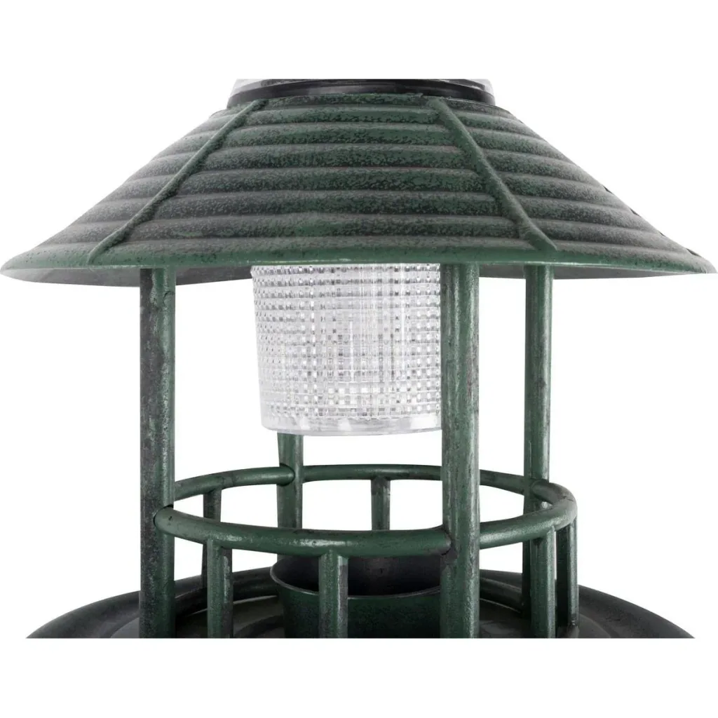 Vogeltränke mit Pflanzgefäß - Futterautomat - Solar-LED-Beleuchtung - 50 x 140 - Antique Green