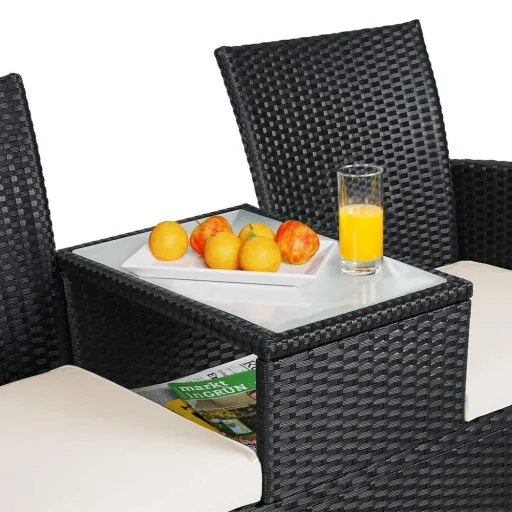 Gartenbank / Love Bench mit Box / Tisch mit Sitzkissen 143x64x87cm - Schwarz