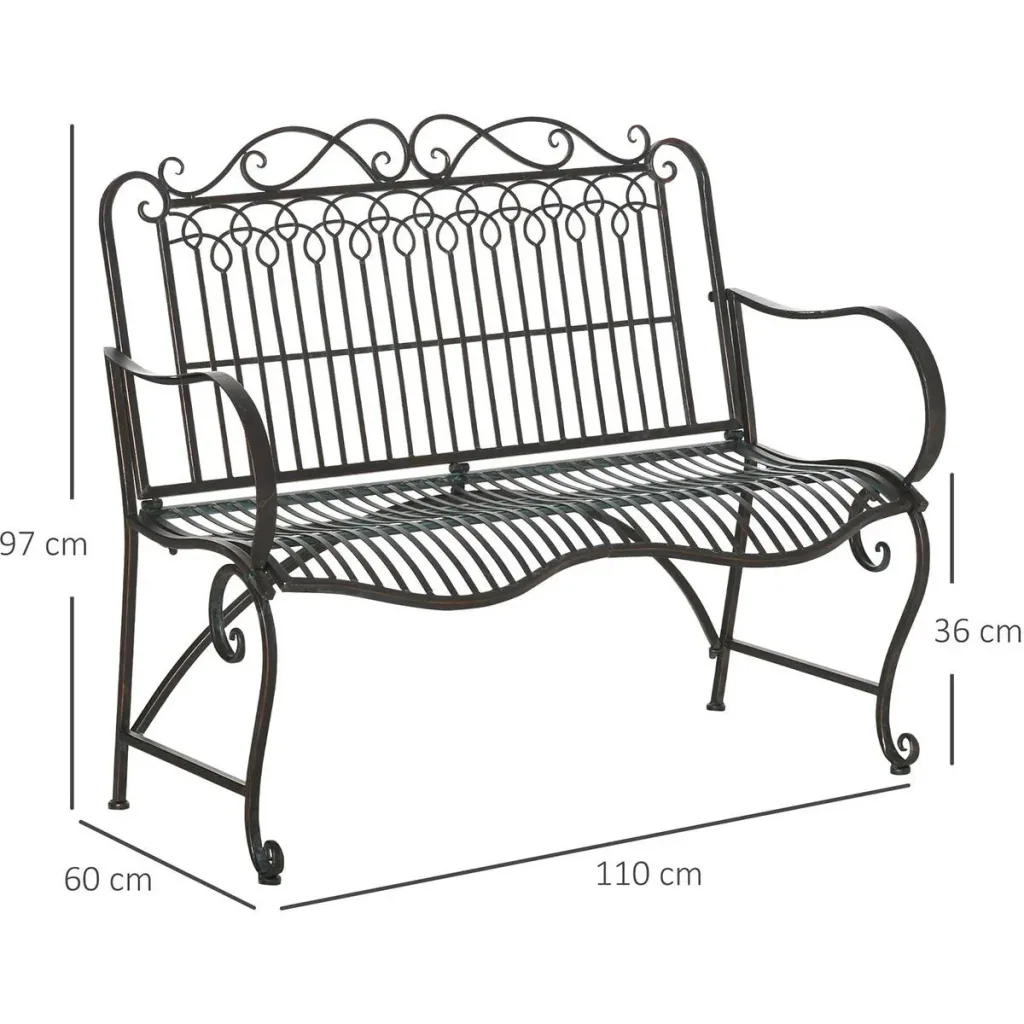 2-Sitzer Gartenbank Edelstahl antik Design 110 x 60 x 97 cm
