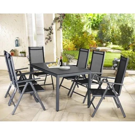 Garten-Set 7-teilig Anthrazit Aluminium mit WPC Tischplatte