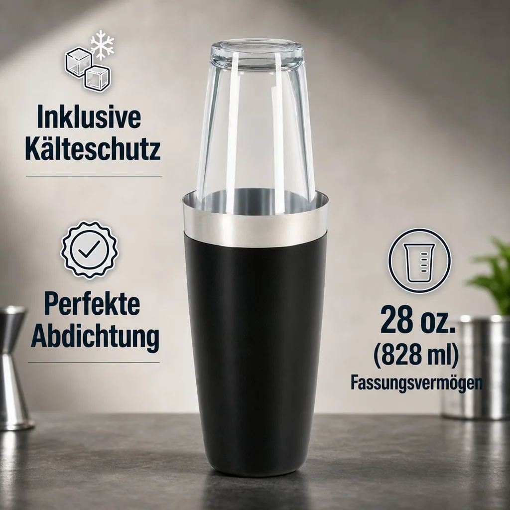 Boston Shaker, Komplett mit Kälteschutz, 28 oz/828 ml