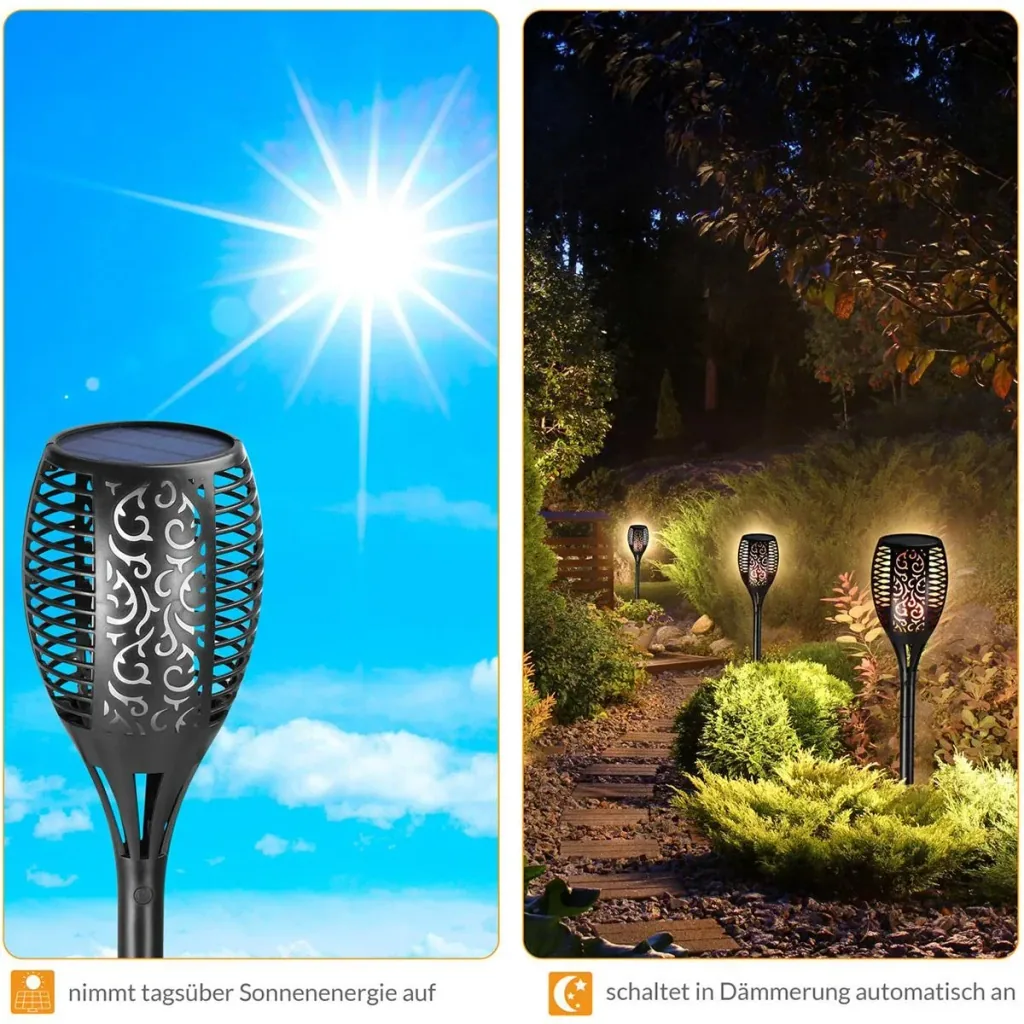 LED-Solartaschenlampe - 2er-Set - Mit Flammeneffekt