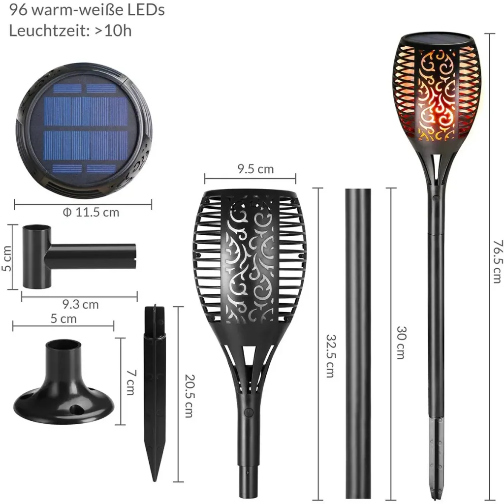LED-Solartaschenlampe - 2er-Set - Mit Flammeneffekt