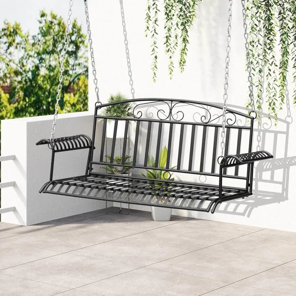 Metall-Wandhalterung 2-sitzige Gartenschaukel mit Ketten Schwarz 137 x 58 x 52 cm
