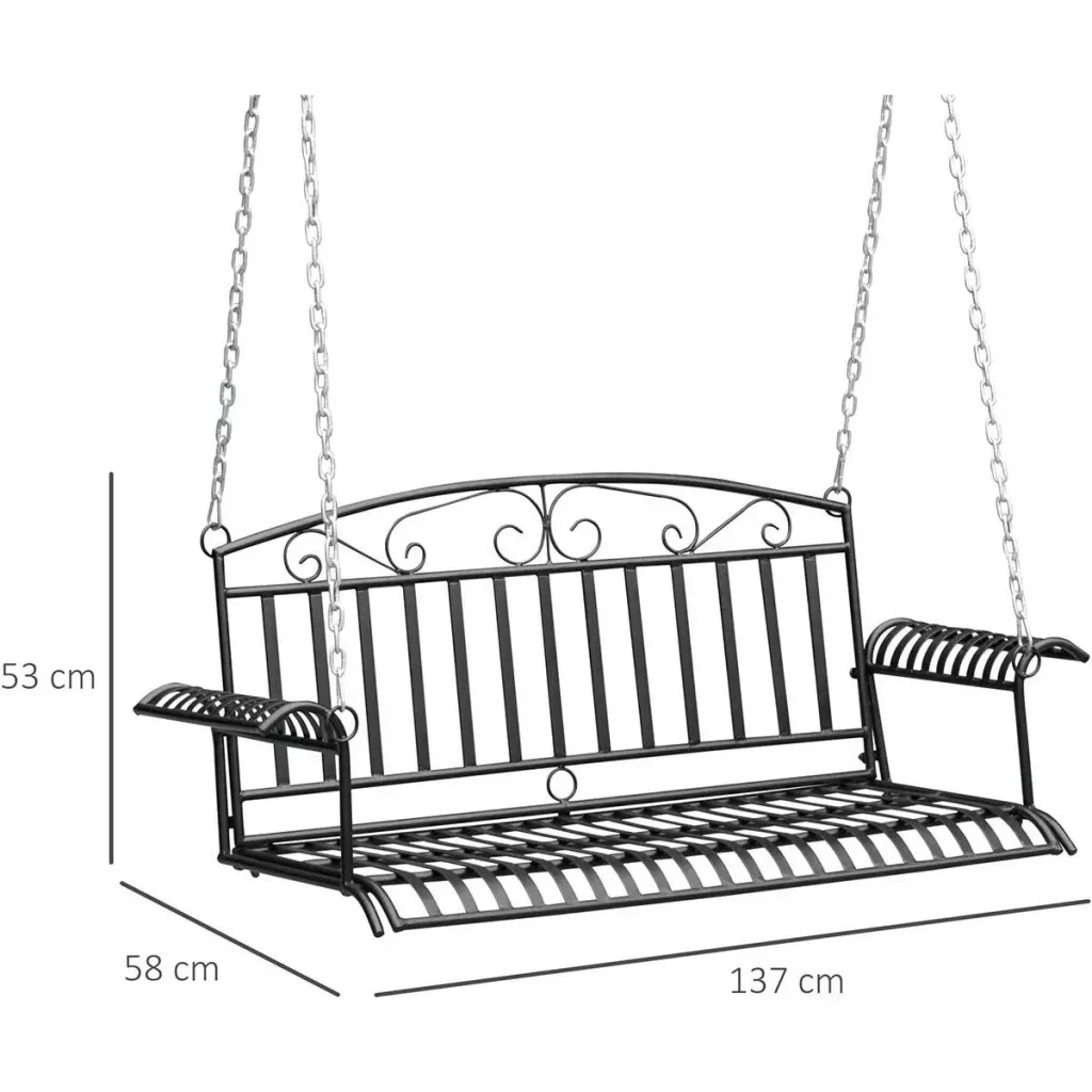 Metall-Wandhalterung 2-sitzige Gartenschaukel mit Ketten Schwarz 137 x 58 x 52 cm