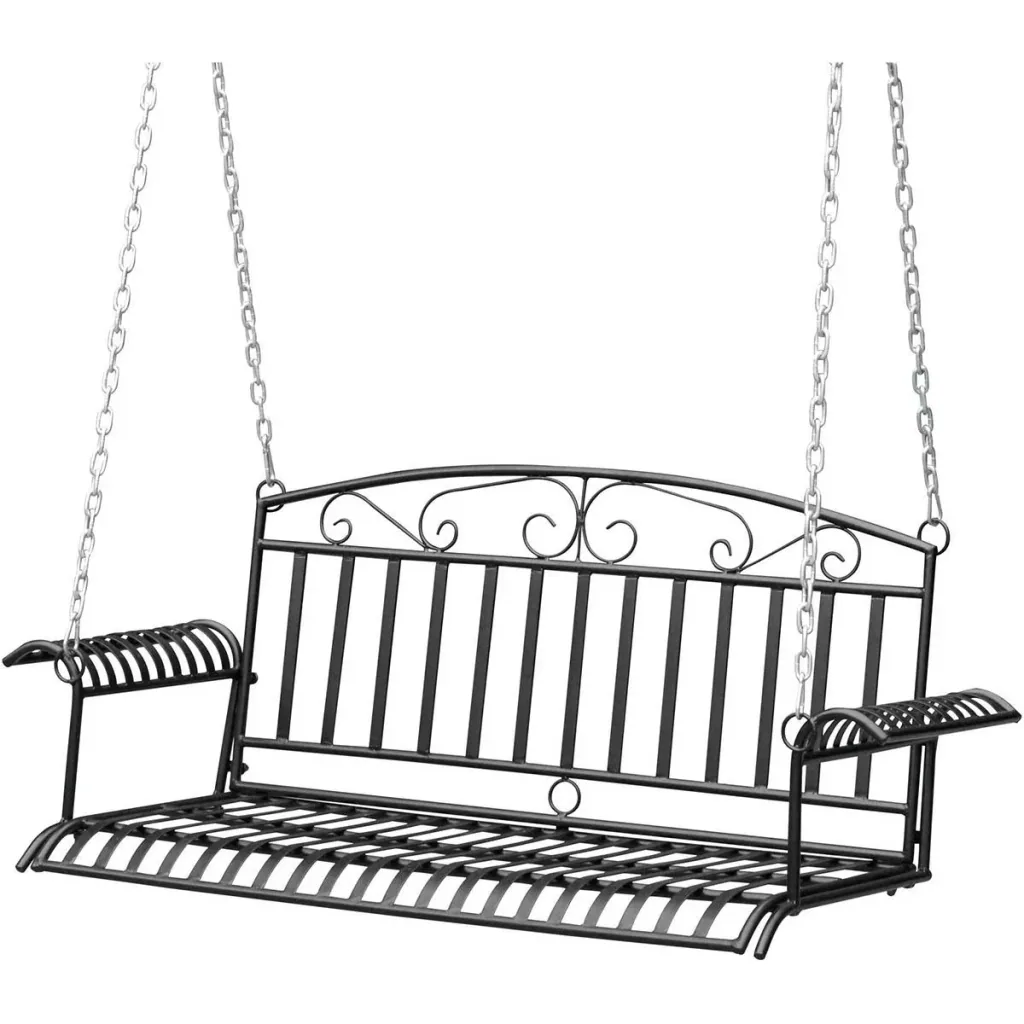 Metall-Wandhalterung 2-sitzige Gartenschaukel mit Ketten Schwarz 137 x 58 x 52 cm