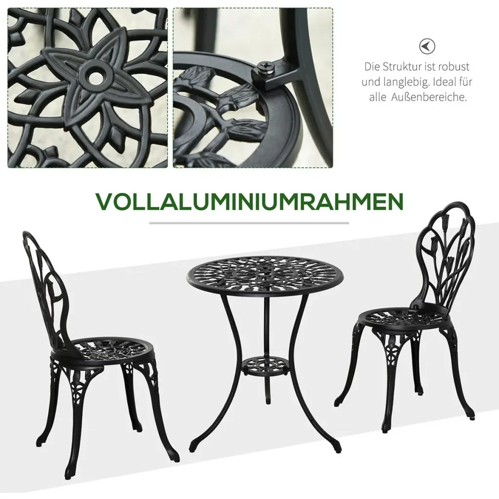 Balkonset 3-teilig mit Schirmloch im Tisch schwarz