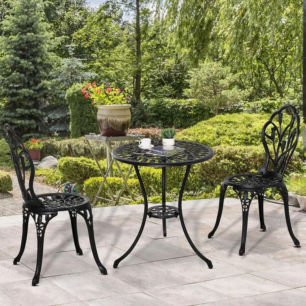Balkonset 3-teilig mit Schirmloch im Tisch schwarz