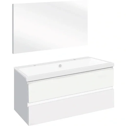 Concept Badezimmermöbel met spiegel 100cm - Weiss/Weiss