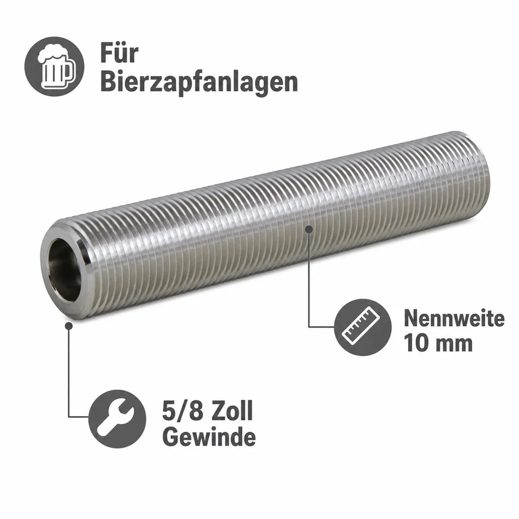 Gewindestutzen, Gewinderohre - beidseitig Einstich, NW 10mm - 5/8 Zoll Gewinde, 110mm