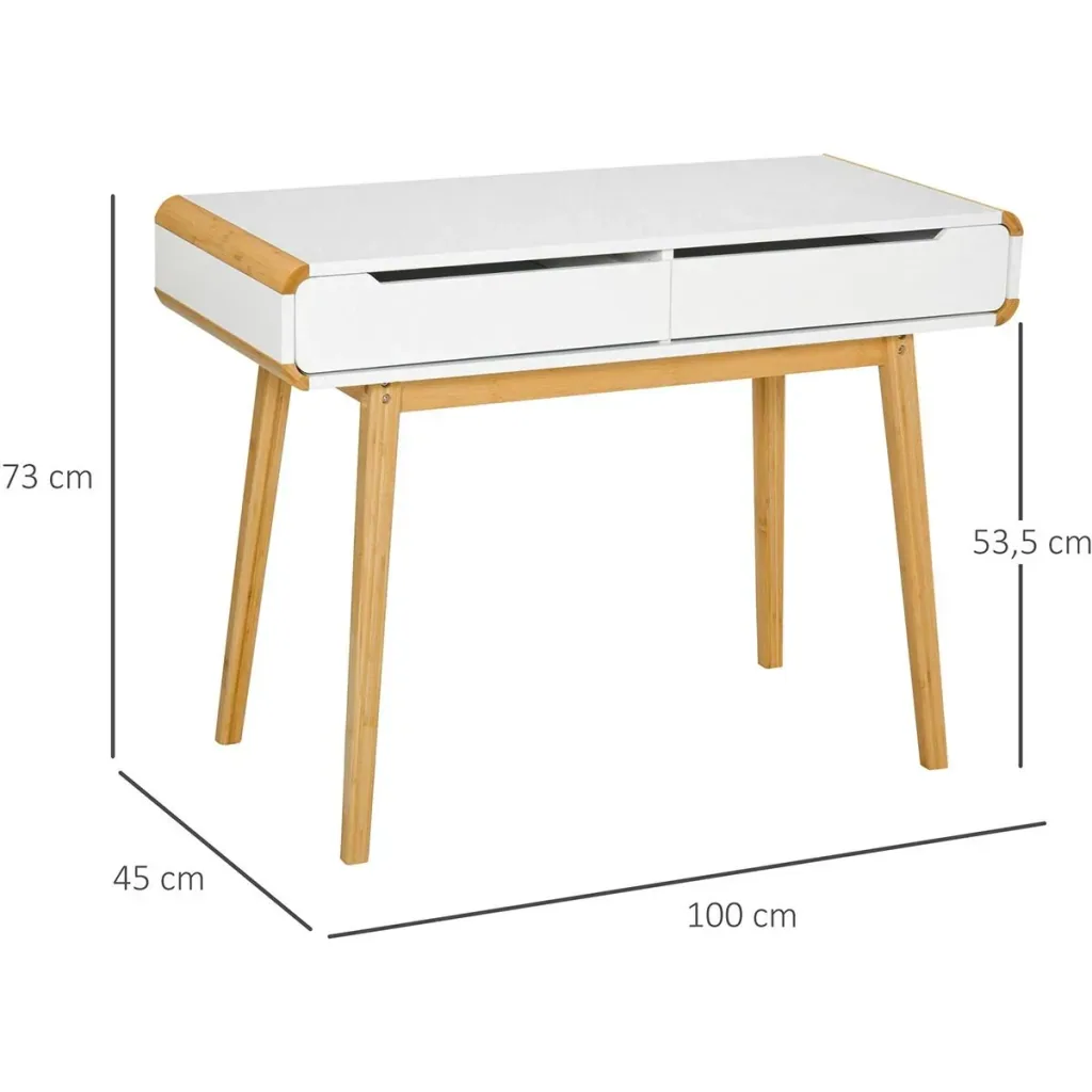 Schreibtisch mit Schubladen Weiß+Natur