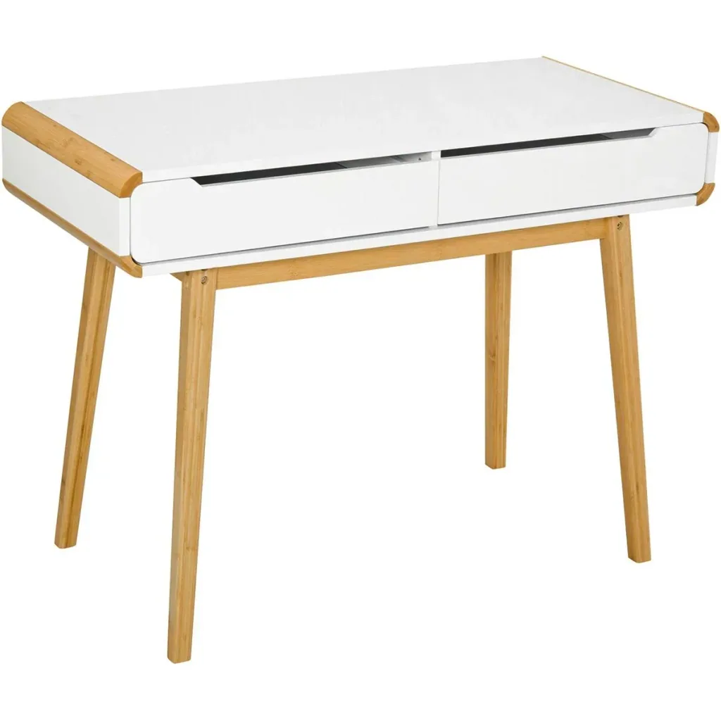 Schreibtisch mit Schubladen Weiß+Natur