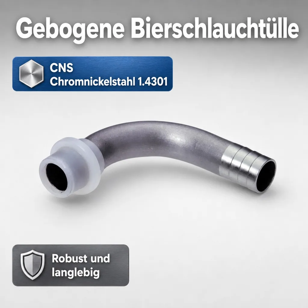 Bierschlauchtülle Gebogen CNS,mit angespritzter Dichtung, NW 4mm