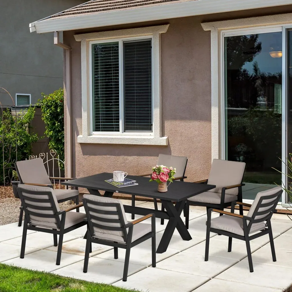 Garten-Set mit 6 Stühlen und 1 Tisch, Aluminium+Kunststoff, grau