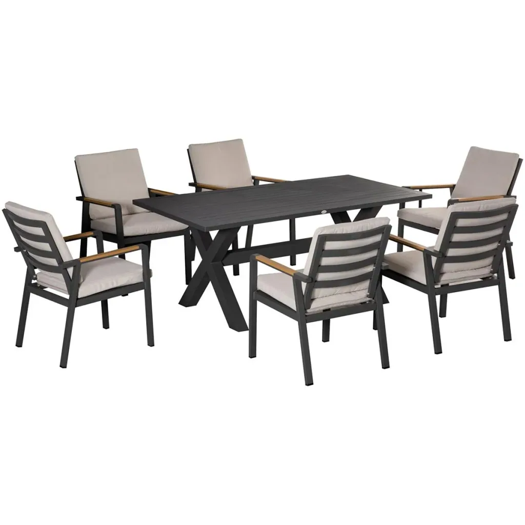 Garten-Set mit 6 Stühlen und 1 Tisch, Aluminium+Kunststoff, grau