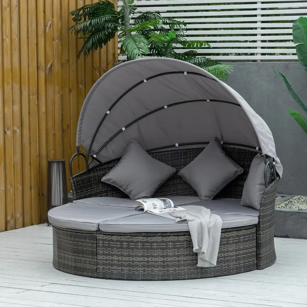 Polyrattan Sonneninsel mit faltbarem Sonnendach Lounge Sonnenliege Gartenliege Garnitur Gartenset Grau 171 x 180 x 155 c
