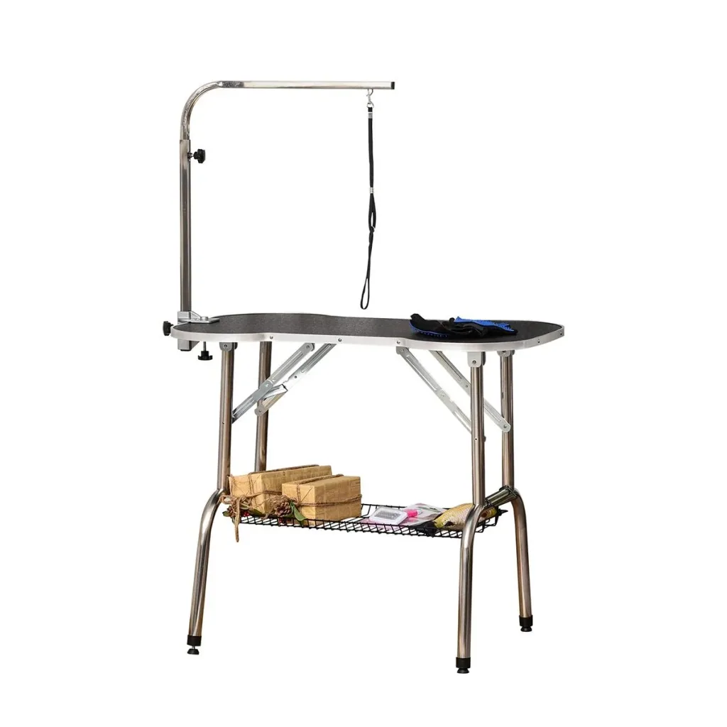 Trimmtisch klappbar Tierpflegetisch mit Unterkorb Schertisch Pflegetisch für Hunde Katzen Edelstahl Gummi Schwarz 94,5 x