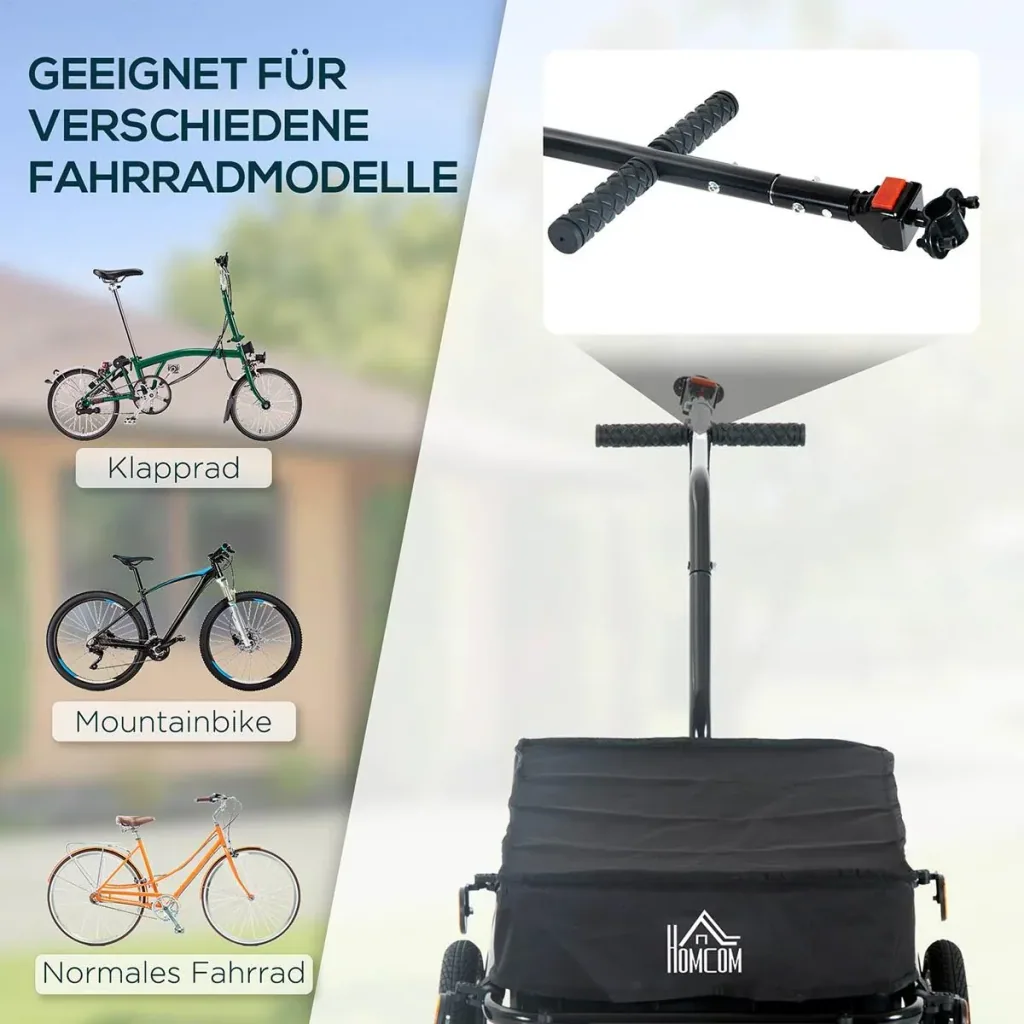 Fahrradanhänger Lastenanhänger für Fahrrad 40 kg Belastbarkeit Transportanhänger Handwagen Stahl Oxford-Gewebe Schwarz 1