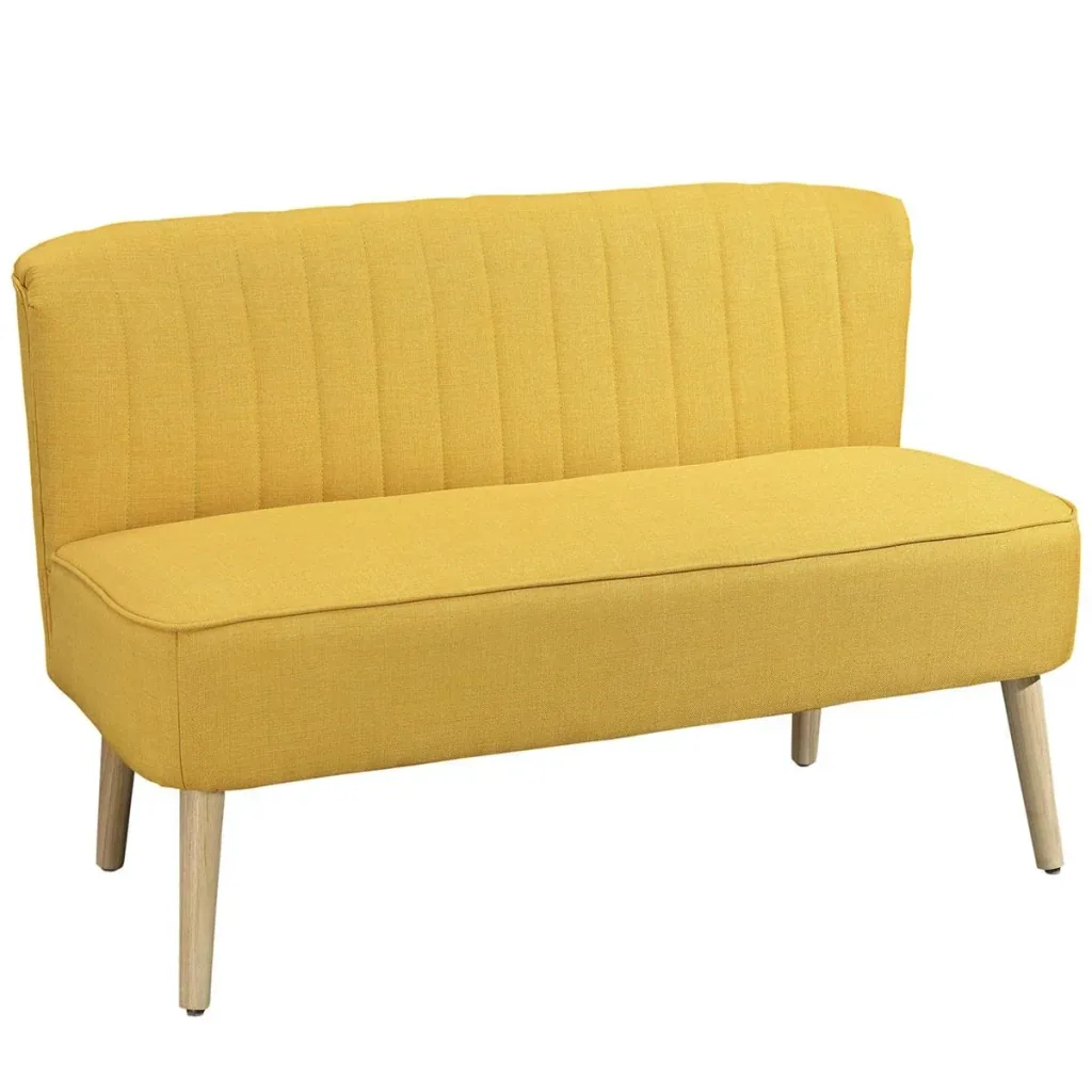 2-Sitzer Stoffsofa Polstersofa Sitzmöbel Loungesofa Holz Schaumstoff Gelb 117 x 56,5 x 77 cm
