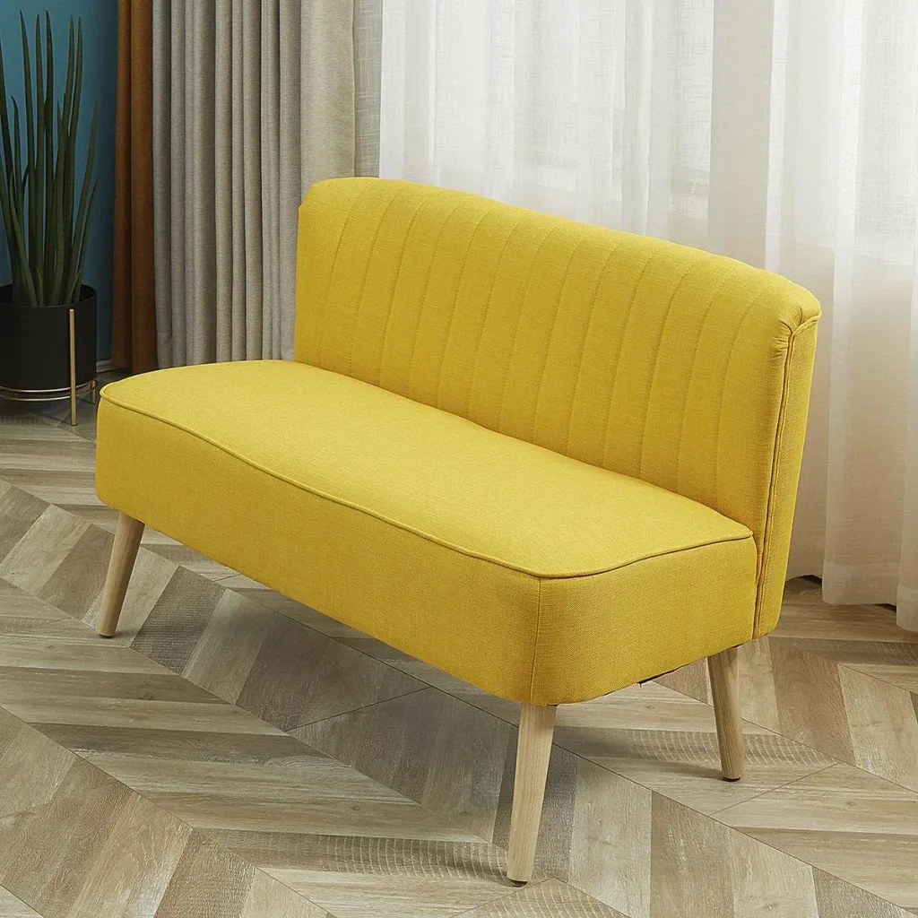 2-Sitzer Stoffsofa Polstersofa Sitzmöbel Loungesofa Holz Schaumstoff Gelb 117 x 56,5 x 77 cm