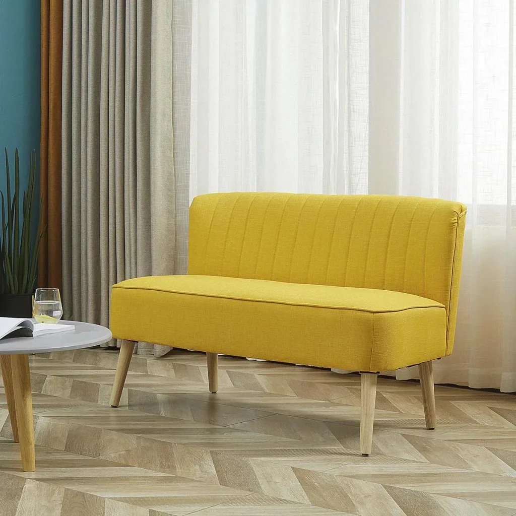 2-Sitzer Stoffsofa Polstersofa Sitzmöbel Loungesofa Holz Schaumstoff Gelb 117 x 56,5 x 77 cm