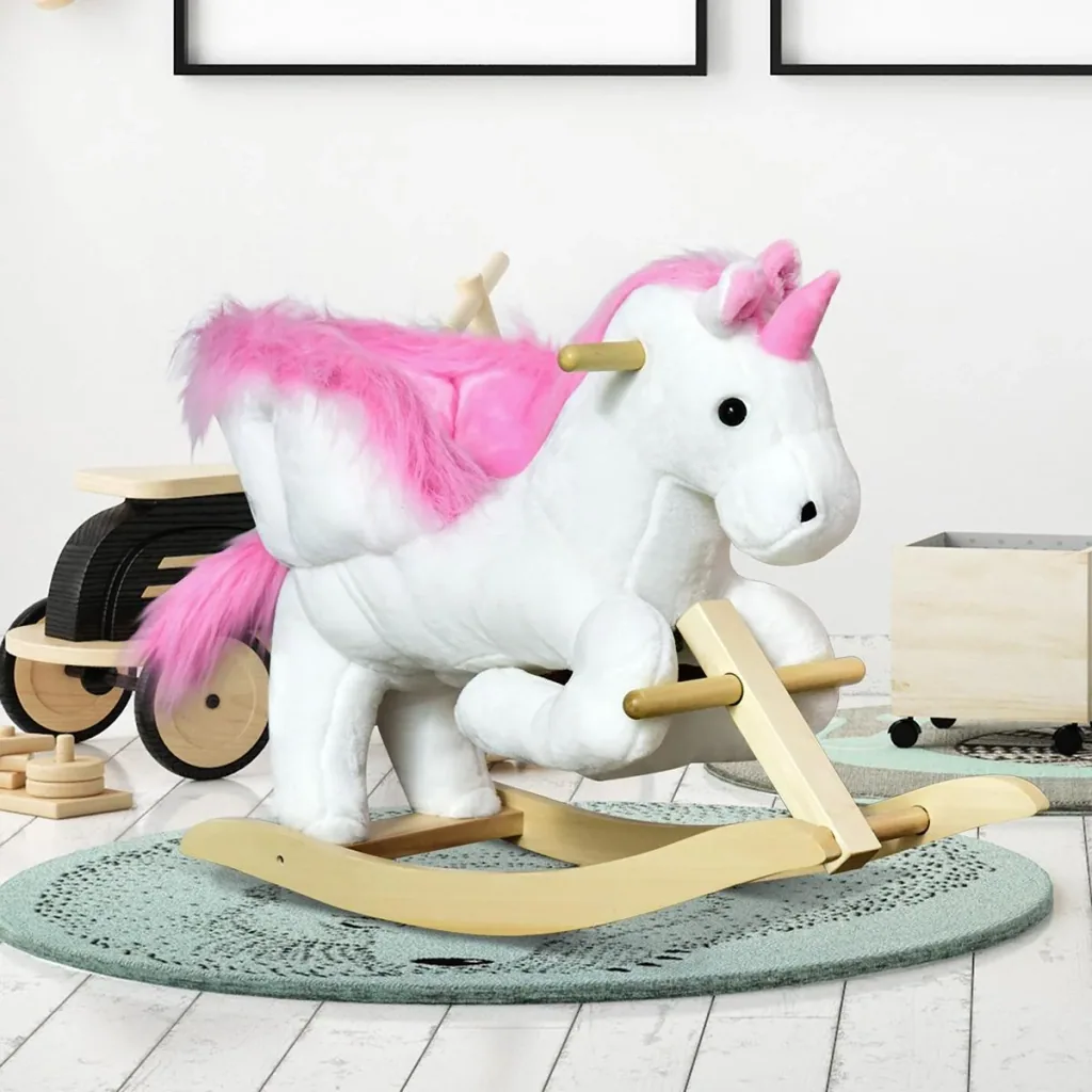 Schaukeltier Schaukelpferd Kinder Schaukel magisches Einhorn-Design mit Musik für Kinder für 18-36 Monate Baby Plüsch