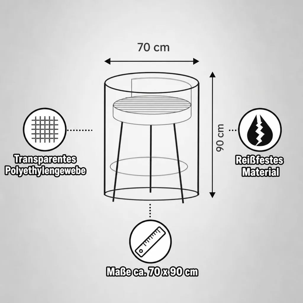 Grill Abdeckhaube, Grill Abdeckung rund, transparent 70x90cm