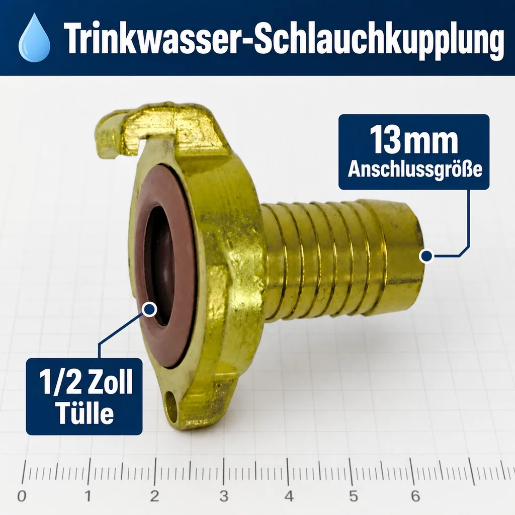 Schnellkupplung für Trinkwasser, 13mm, 1/2" Messing (GEKA kompatibel)