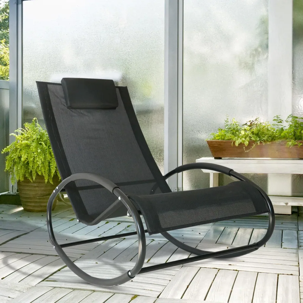 Schaukelstuhl Schaukelliege Gartenliege Schwungliege 1 x Kopfkissen wetterfest Schwarz bis 120 kg 105 x 62 x 88 cm