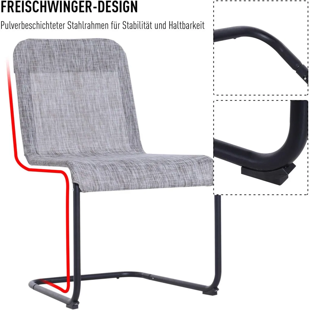 2er-Set Balkonstuhl Gartenstuhl Schwingstuhl Freischwinger wetterfest Grau 61 x 51 x 86 cm